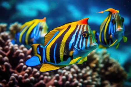 Great Barrier Reef Beautiful Cute Colorful Fishes extreme closeup. Generative AIの素材
