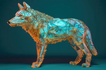 Abstract Wolf in Low Poly Style extreme closeup. Generative AIの素材