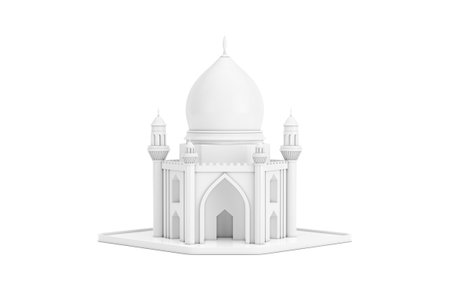 White Islamic Mosque and Minaret Building Model Icon on a white background. 3d Renderingの写真素材