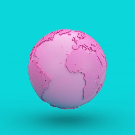 Pink Earth Globe in Duotone Style on a blue background. 3d Rendering