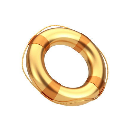 Golden Lifebuoy Ring Isolated on a white background. 3d Renderingの写真素材
