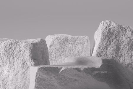 White Empty Stone Product Presentation Stage on a white background. 3d Renderingの写真素材