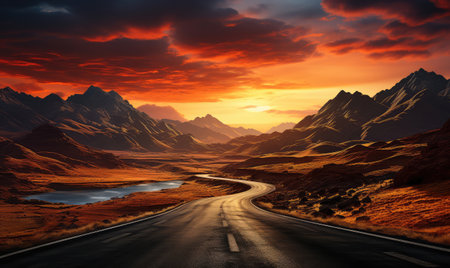 The Beginning of a Long Deserted Road extreme closeup. Generative AIの素材