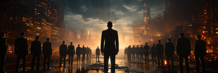 Group of Confident Business People in a Team or Partnership Standing in Row extreme closeup. Generative AIの素材