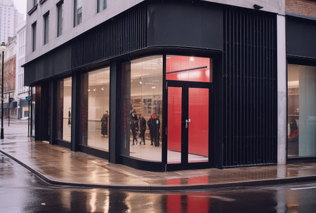 Modern Store Entrance with Blank Signboard for Your Designの素材