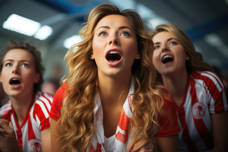 Female Football Fans During a Match extreme closeup. Generative AIの素材