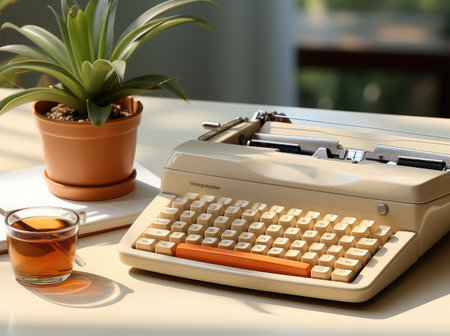 Retro typewriter on the table extreme closeup. Generative AIの素材