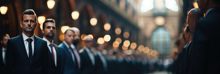 Group of Confident Business People in a Team or Partnership Standing in Row extreme closeup. Generative AIの素材