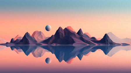 Abstract Futuristic Mountains Reflected in a Lake extreme closeup. Generative AIの素材