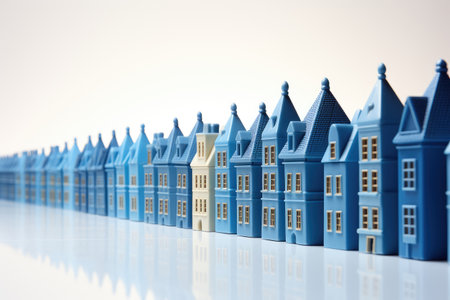 Row of Cartoon Miniature House Models extreme closeup. Generative AIの素材