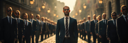 Group of Confident Business People in a Team or Partnership Standing in Row extreme closeup. Generative AIの素材