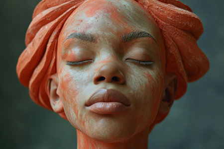 Beautiful Girl with Cosmetic Clay Mud Mask on His Face extreme closeup. Generative AIの素材