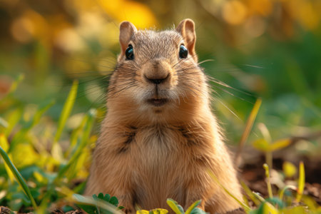 Groundhog Day Concept. Beautiful Cute Groundhog extreme closeup. Generative AIの素材