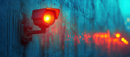 Security Camera with Infrared Light on the Side of a Building extreme closeup. Generative AIの素材