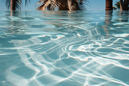 Palm Tree Leaves with a Swimming Pool extreme closeup. Generative AIの素材