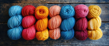 Bundle of Colorful Yarn Balls extreme closeup. Generative AIの素材