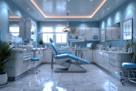 Dentist Cabinet Dentistry Room in Clinic or Hospital extreme closeup. Generative AIの素材