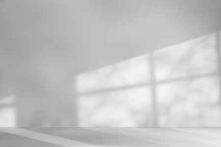 Shadow of Window and Sunlight on Empty Room White Wall and Floor extreme closeup. 3d renderingの写真素材
