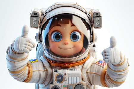 Cute Cartoon Character Astronaut Boy Person in Spacesuit extreme closeup. Generative AIの素材