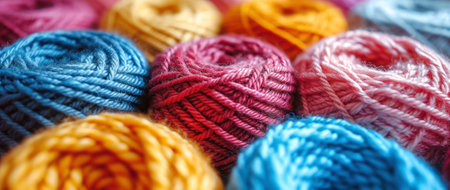 Bundle of Colorful Yarn Balls extreme closeup. Generative AIの素材