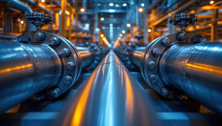 Various Pipes at an Industrial Facility extreme closeup. Generative AIの素材