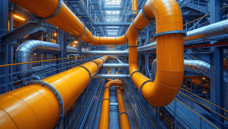 Various Pipes at an Industrial Facility extreme closeup. Generative AIの素材