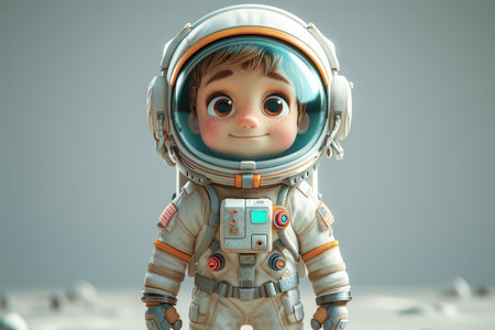 Cute Cartoon Character Astronaut Boy Person in Spacesuit extreme closeup. Generative AIの素材