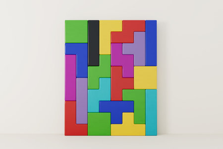 Creative and Logical Thinking Concept. Different Colorful Shapes Wooden Blocks on a white...