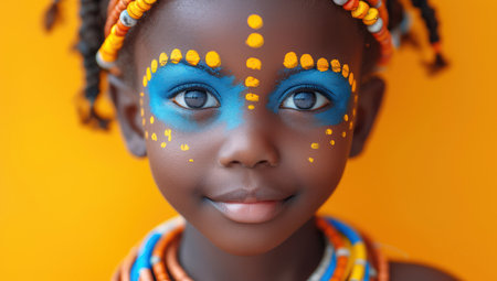 Happy African Child with Makeup in the Style of Flower extreme closeup. Generative AIの素材