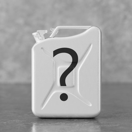 White Metal Jerrycan with Question Mark on a white background. 3d renderingの写真素材