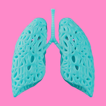Blue Abstract Lungs Organ Model in Duotone Style on a pink background. 3d rendering