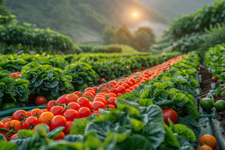 Sustainable Agriculture. Wellness, Healthy and Sustainable Food Hydroponics Vertical Farming extreme closeup. Generative AIの素材