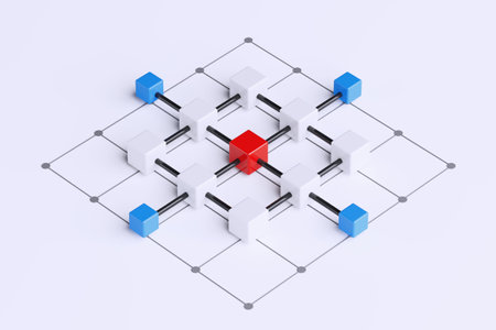 Teamwork Concept. Abstract Connected Cubes in Workflow Shape on a White Background. 3d renderingの写真素材
