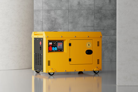 Big Yellow Outside Auxiliary Electric Power Generator Diesel Unit for Emergency Use in Big White...