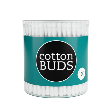 New Clean Cotton Ear Swabs in Cylinder Pack with Abstract Branding Label on a white background. 3d Renderingの写真素材