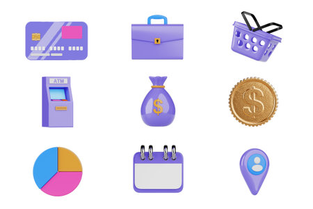 Cartoon Business Icons Set on a white background. 3d Rendering