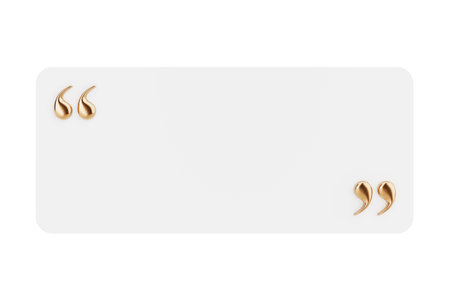White Blank Card with Golden Quotation Marks on a white background. 3d Rendering