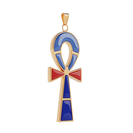Golden Ankh Egyptian Style Jewelry Cross on a white background. 3d renderingの写真素材