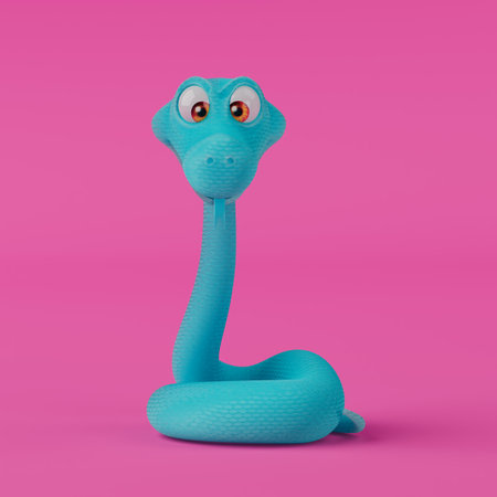 Blue Cartoon Snake Character Person in Duotone Style on a pink background. 3d renderingの写真素材