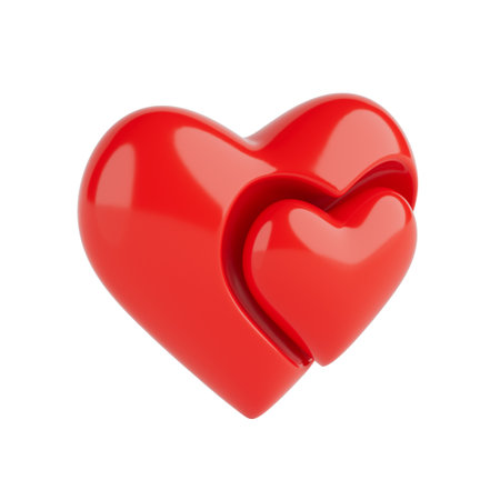 Love Concept. Two Red Hearts, One Small Inside The Big One on a white background. 3d renderingの写真素材