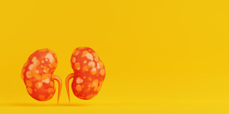 Abstract Human Kidneys Anatomy Structure on a yellow background. 3d renderingの写真素材