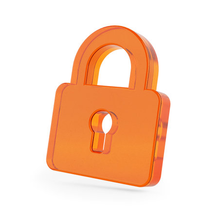 Orange Glass Web Lock Icon on a white background. 3d renderingの写真素材