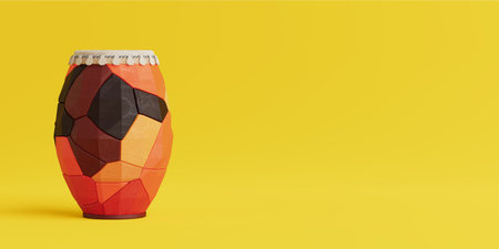 Wooden Traditional Colorful African Drums on a yellow background. 3d renderingの写真素材