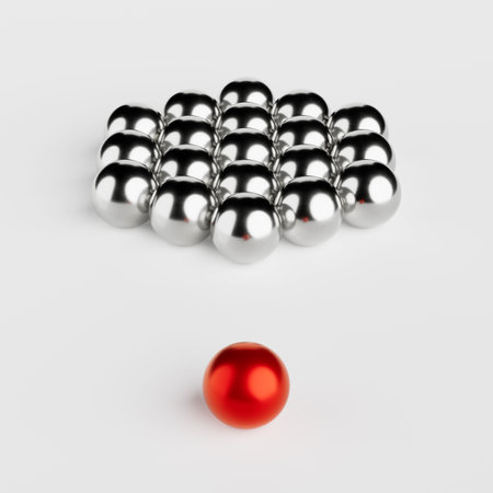 Leadership Concept. Chrome Balls Near One Red Ball on a white background. 3d renderingの写真素材