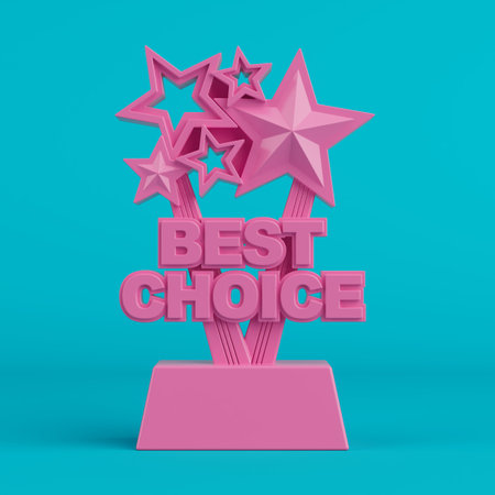 Pink Best Choice Business Award Trophy in Duotone Style on a blue background. 3d renderingの写真素材