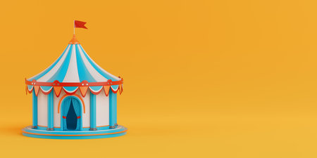 Cartoon Circus Tent Shelter on a yellow background. 3d renderingの写真素材