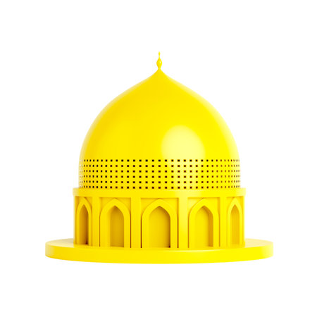 Yellow Islamic Mosque and Minaret Building Model Icon on a white background. 3d renderingの写真素材