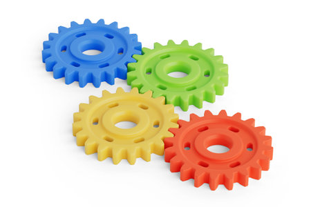 Plastic Colorful Cogwheels on a white background. 3d renderingの写真素材