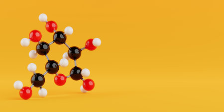 Structural Model of Glucose Molecule on a yellow background. 3d rendering
