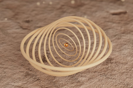 Golden Sphere with Rings Spiral as Abstract Planet Concept on a grunge background. 3d rendering